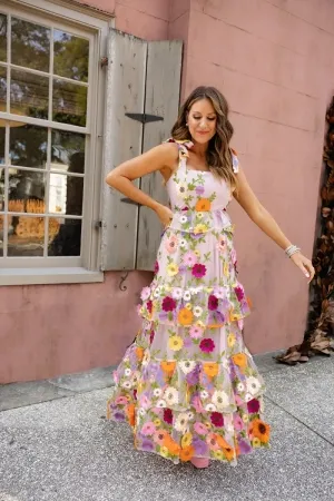 wide straps multi color 3d lace tiered birthday dress