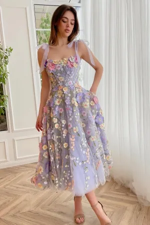 wisteria 3d lace bow tie corset midi homecoming dress