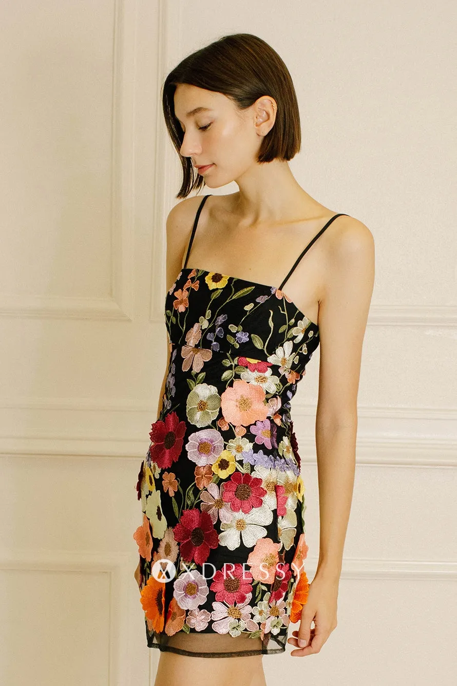 modern 3d floral lace black mini party dress modern 3d floral lace black mini party dress