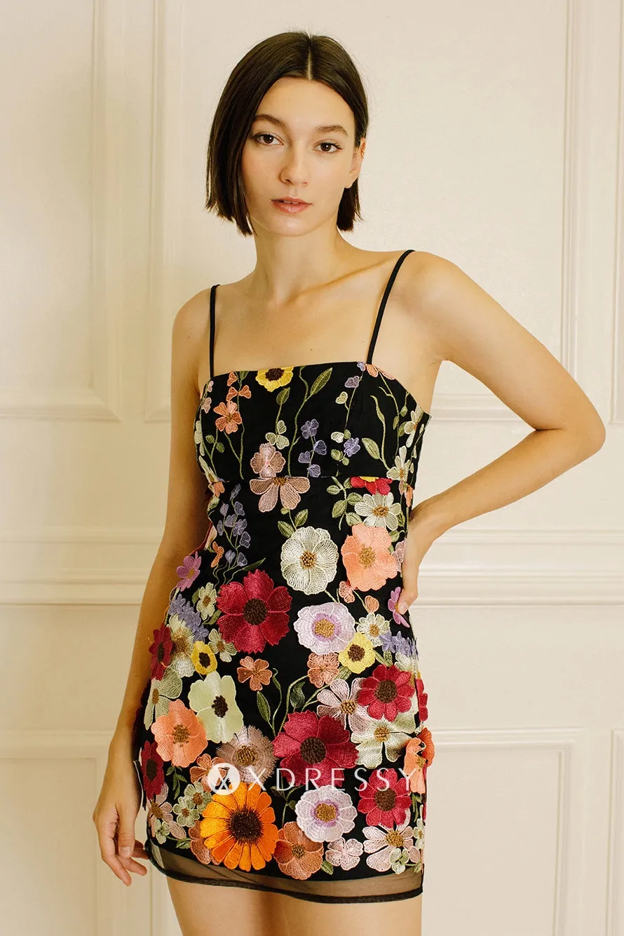 spaghetti strap 3d floral lace black mini cocktail dress spaghetti strap 3d floral lace black mini cocktail dress