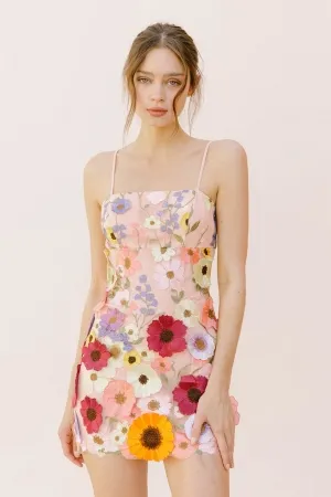 3d flower lace spaghetti straps mini pink party dress