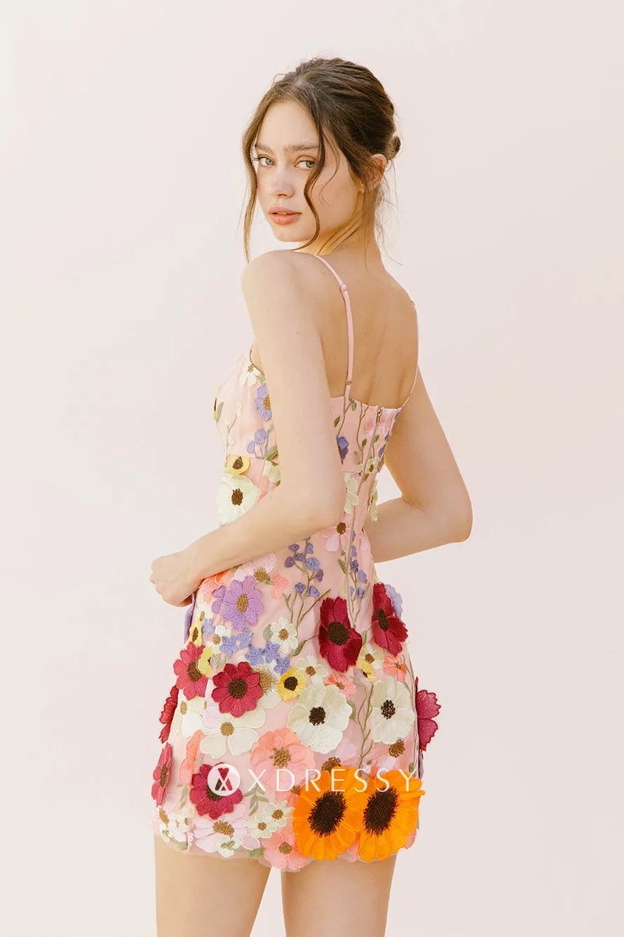 modern flower lace spaghetti straps mini pink cocktail dress modern flower lace spaghetti straps mini pink cocktail dress