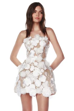 ivory 3d flower lace strapless mini reception dress
