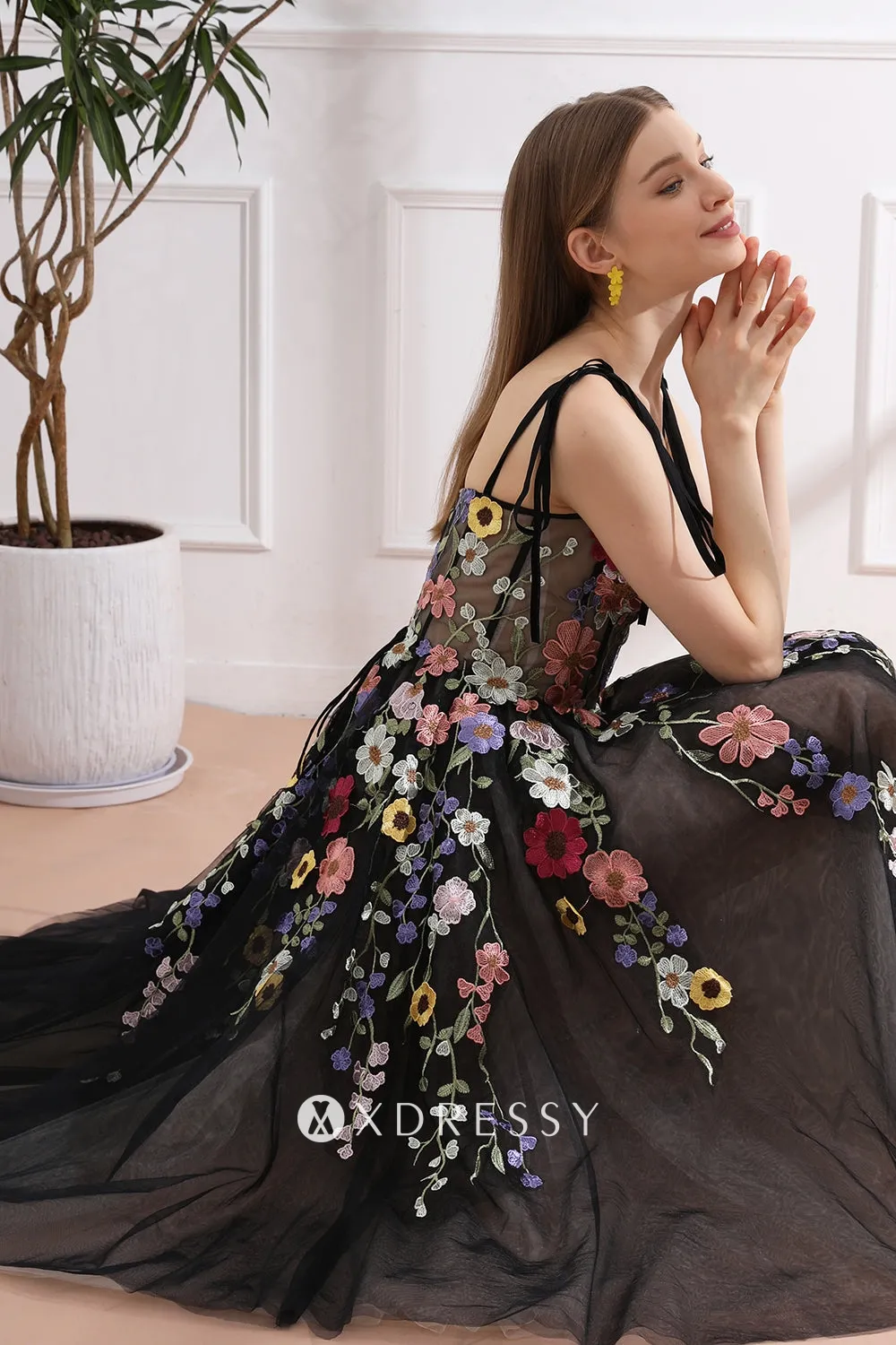 cute tie straps corset floral lace midi homecoming party dress