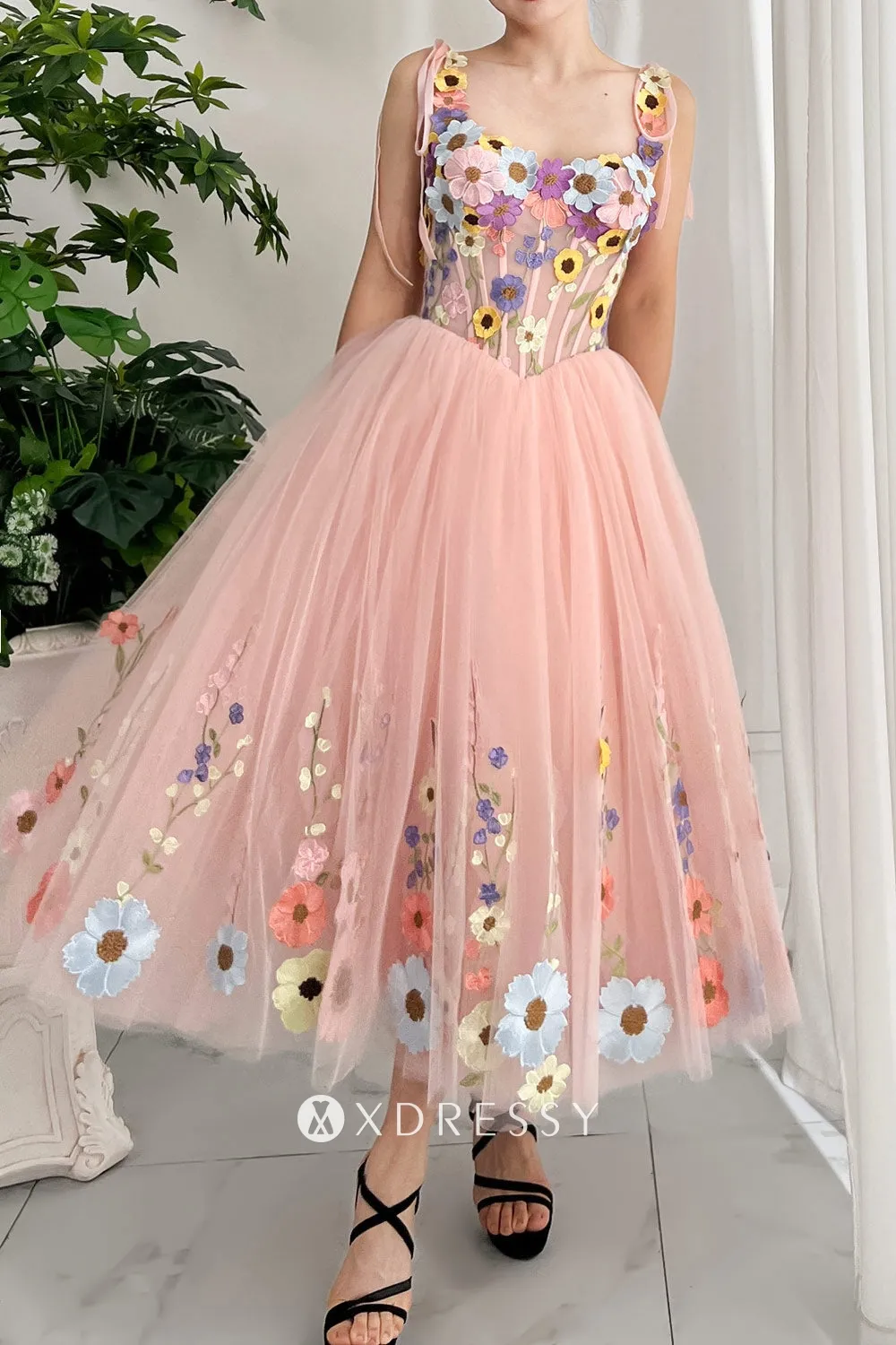 blush pink lace tulle tie straps corset midi prom dress blush pink lace tulle tie straps corset midi prom dress