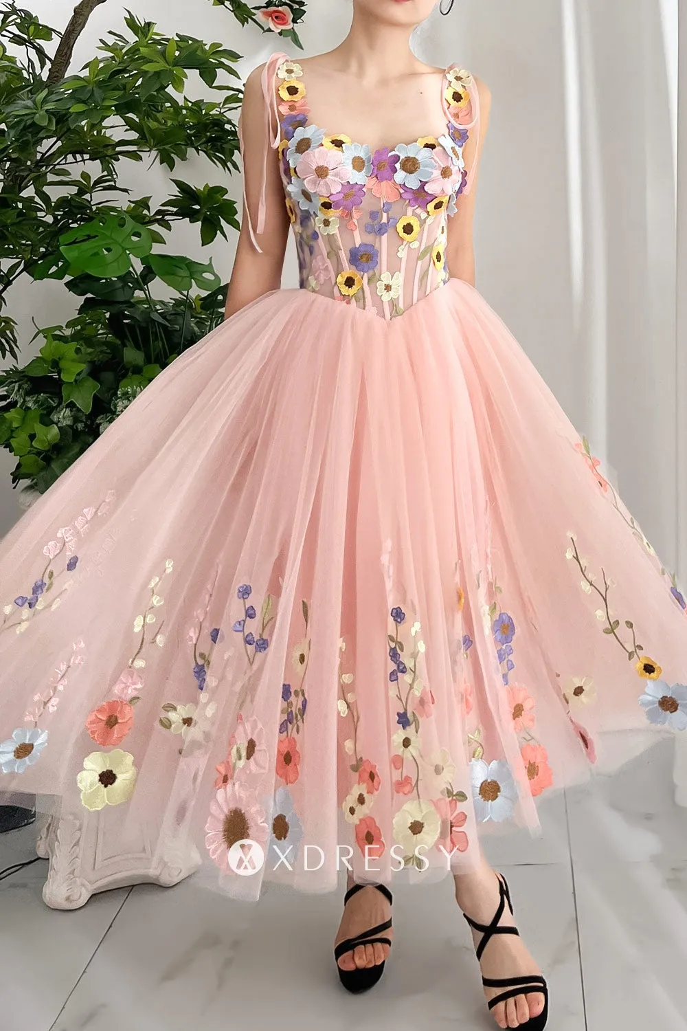 romantic pink lace tulle tie straps corset midi birthday dress romantic pink lace tulle tie straps corset midi birthday dress