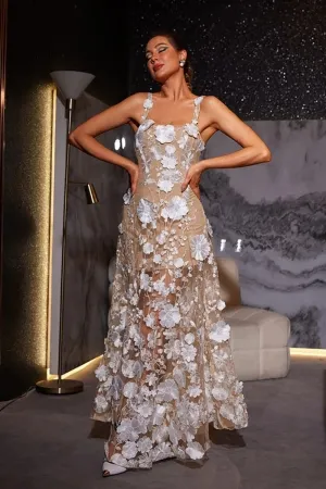 ivory floral lace sheer overlay sexy anniversary dress