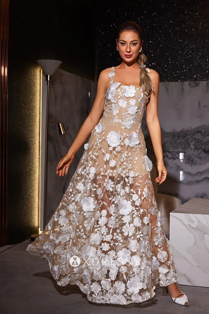 sexy ivory 3d floral lace sheer overlay anniversary dress