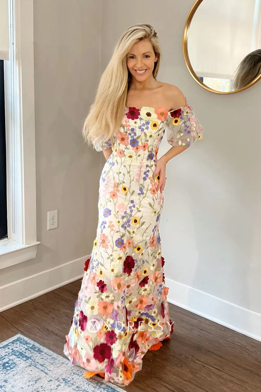 off shoulder puff sleeve floral fit and flare anniversary dress off shoulder puff sleeve floral fit and flare anniversary dress