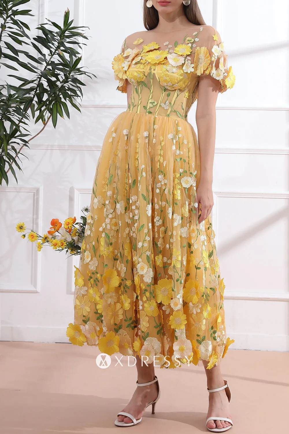 fairy yellow flower lace corset caped midi birthday dress fairy yellow flower lace corset caped midi birthday dress