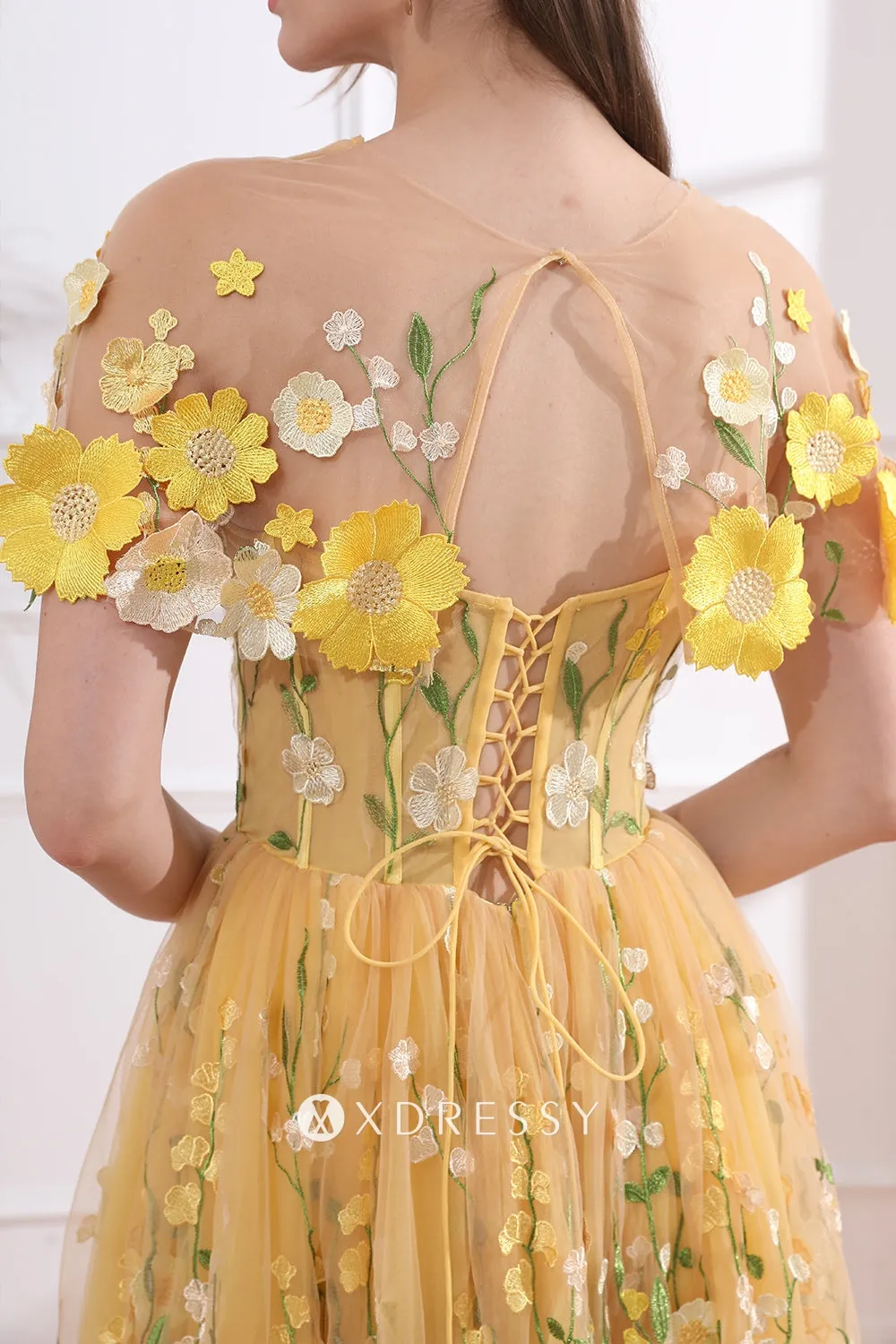 yellow flower lace corset caped midi dress yellow flower lace corset caped midi dress