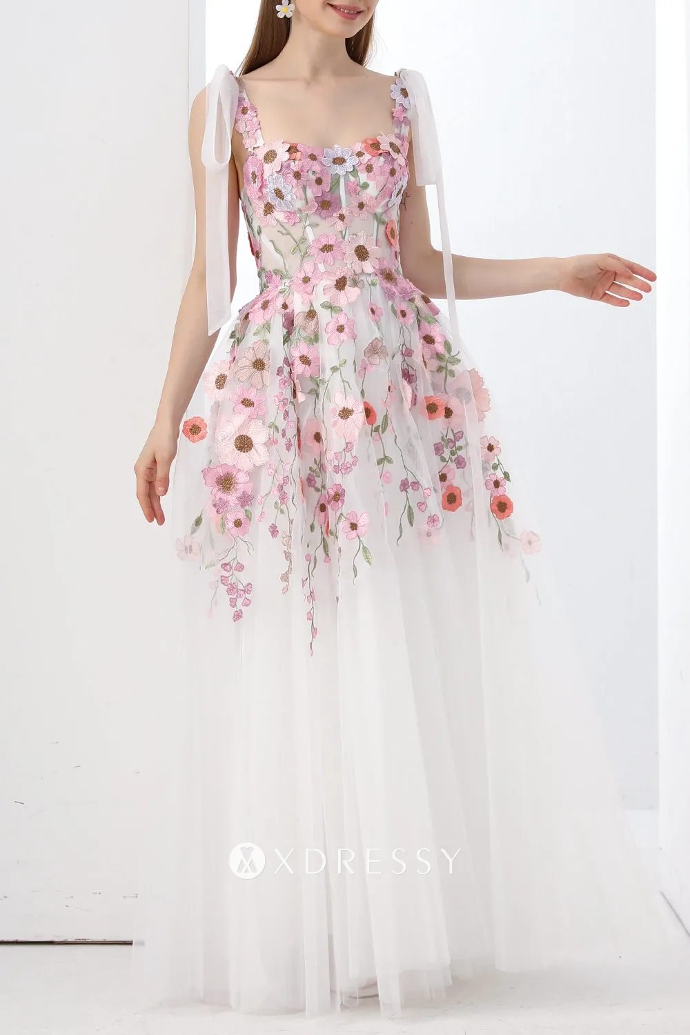 pink floral corset prom dress with tie straps pink floral corset prom dress with tie straps