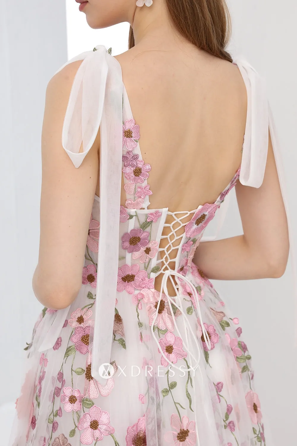 pink floral strap low back reception dress pink floral strap low back reception dress