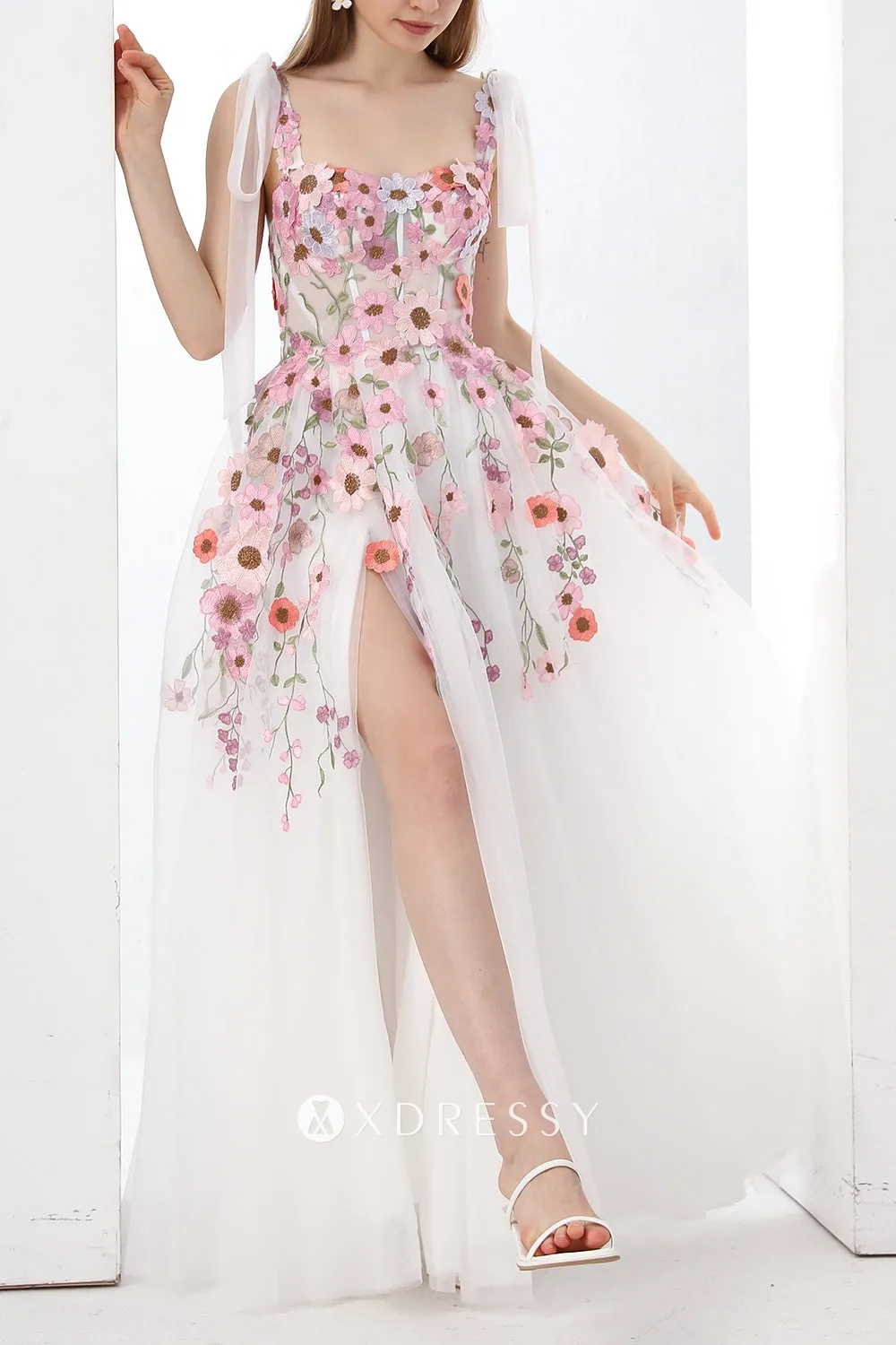 pink floral straps corset slit bridal shower dress pink floral straps corset slit bridal shower dress