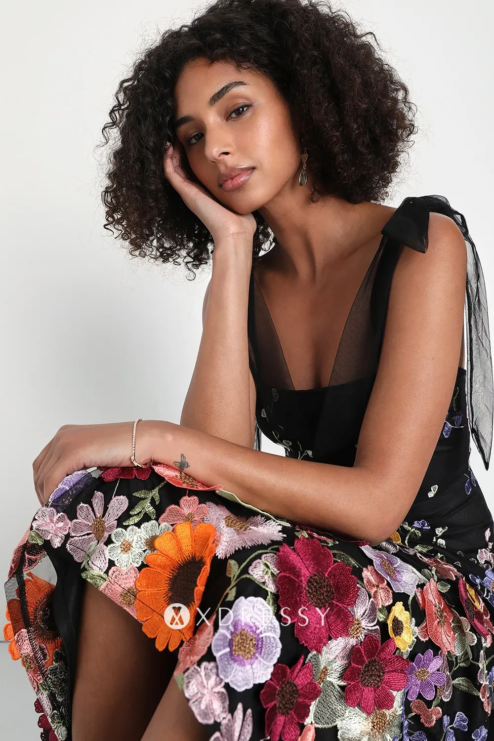 3d floral embroidered tie strap black maxi wedding guest dress 3d floral embroidered tie strap black maxi wedding guest dress