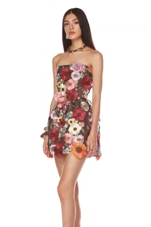 colorful 3d flower strapless bodycon mini party dress