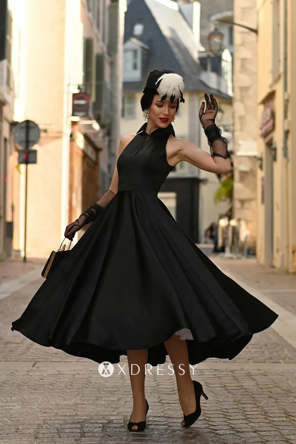 black satin halter midi puffy retro party dress black satin halter midi puffy retro party dress