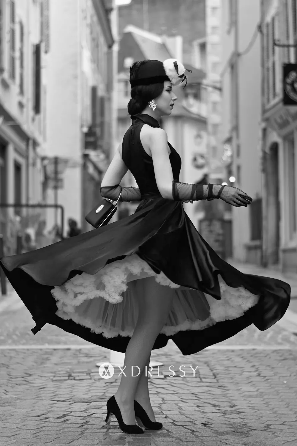 black satin halter sleeveless puffy retro party dress black satin halter sleeveless puffy retro party dress