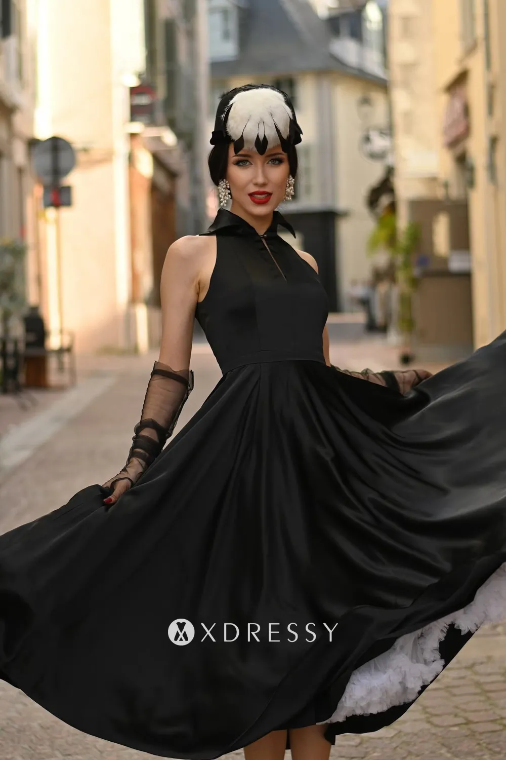 black satin halter tea length puffy retro party dress black satin halter tea length puffy retro party dress