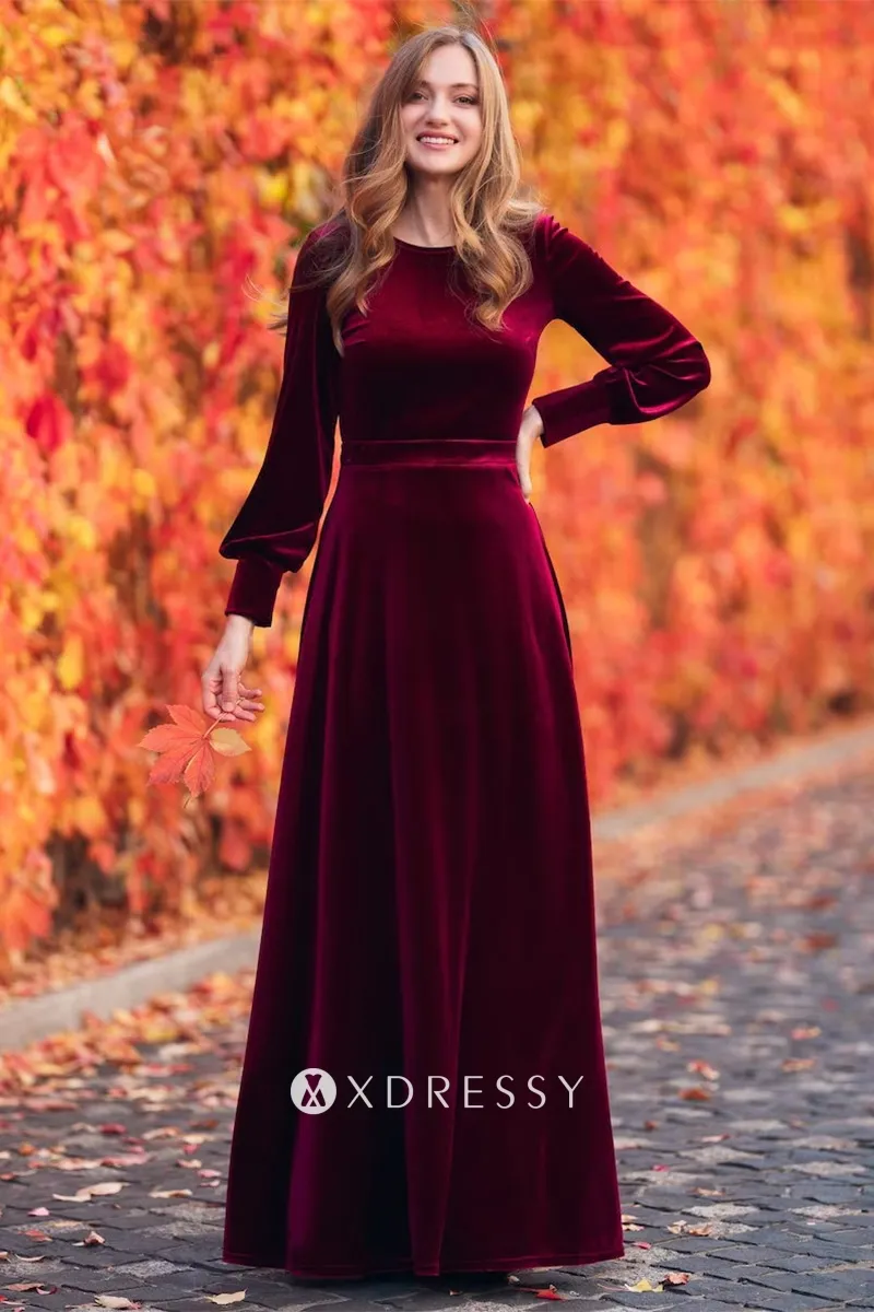 wine velvet long sleeve a line maxi evening dress wine velvet long sleeve a line maxi evening dress