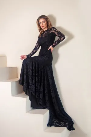 elegant black lace long sleeve mermaid formal dress