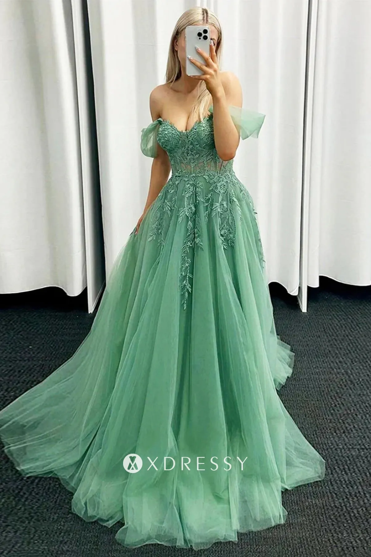 leaf lace appliqued illusion corset green prom dress leaf lace appliqued illusion corset green prom dress