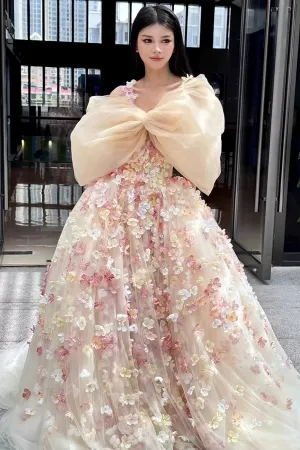3d flowers big bow puffy fairytale photoshoot dress