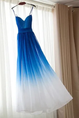 blue to white strapless sweetheart bridesmaid gown