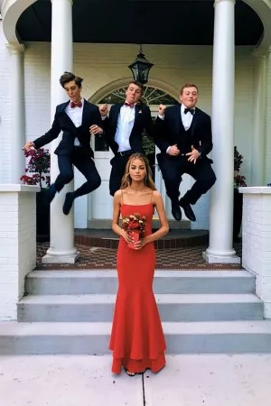 tiered trumpet drop waist red long bridesmaid gown