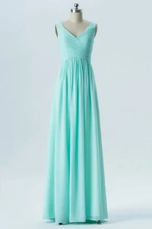 empire waist pleated aqua chiffon bridesmaid dress