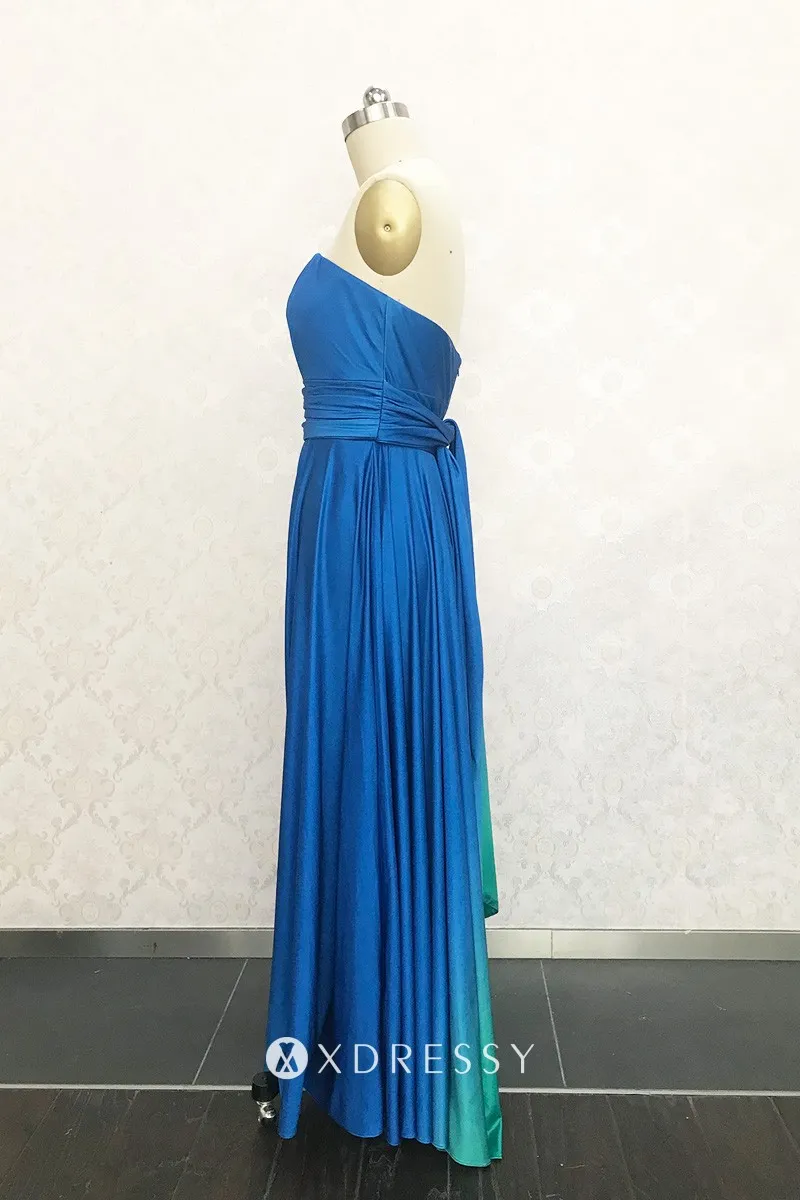 ocean blue to green chiffon bridesmaid gown