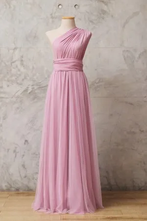 one shoulder pastel pink multiway bridesmaid dress