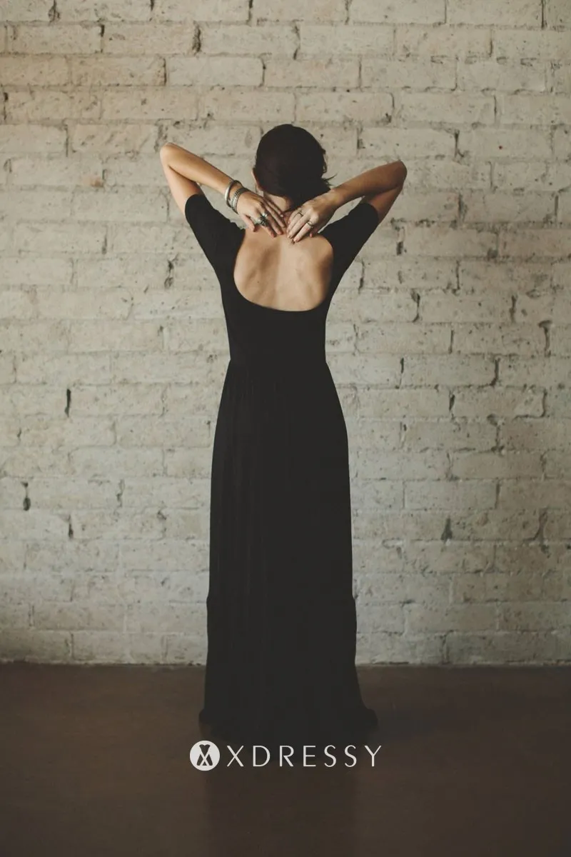 Short Sleeve Cutout Black Jersey Bridesmaid Dress Xdressy