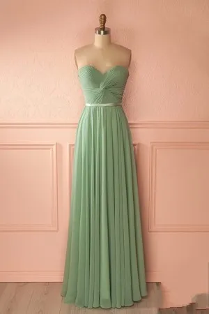 twisted strapless sweetheart long bridesmaid dress