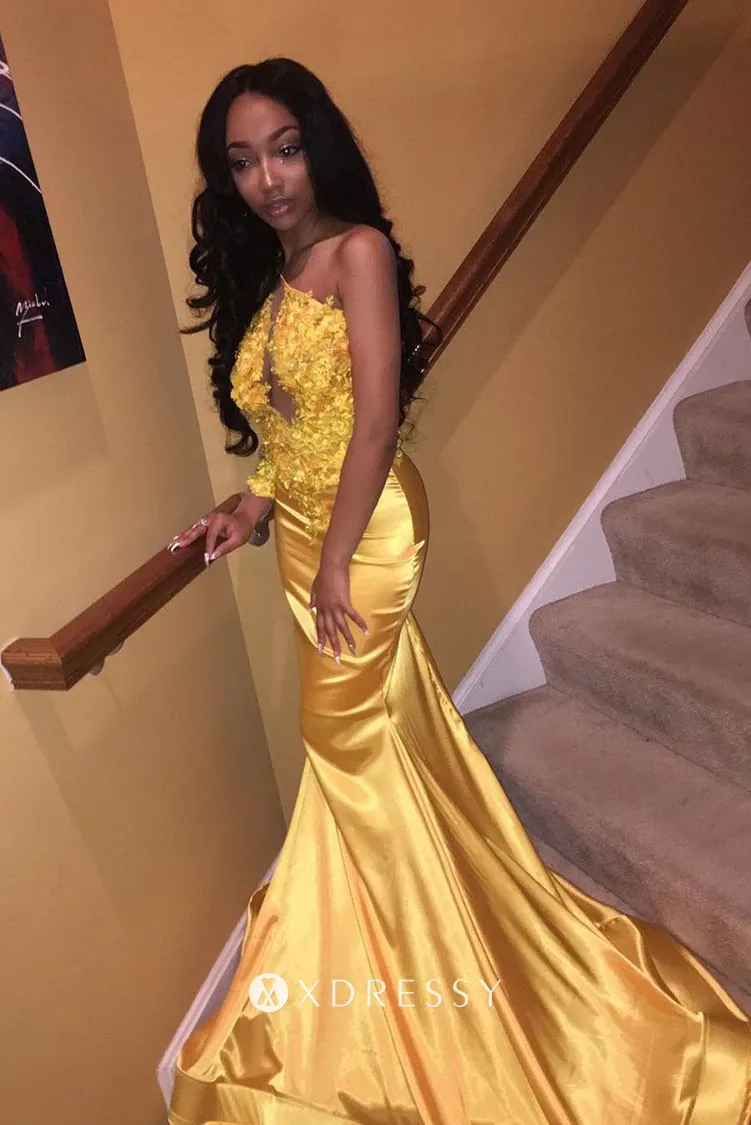floral lace appliqued gold shiny satin prom dress floral lace appliqued gold shiny satin prom dress