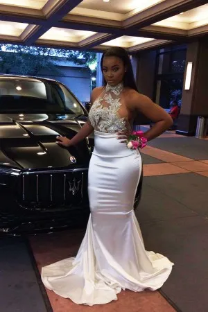 silver glitter illusion bodice mermaid prom dress