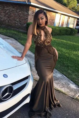 high neck cut out charcoal black long prom dress