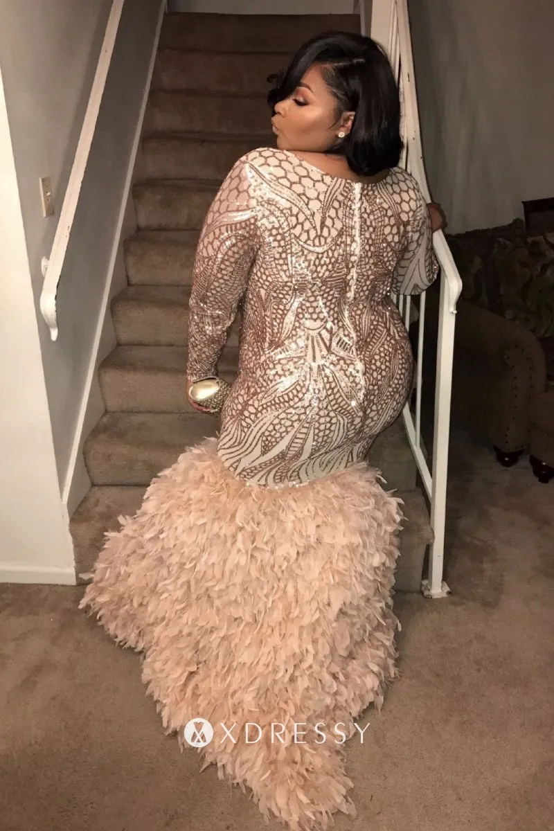 Gold Sequin \u0026 Feather Plus Size Sleeved 