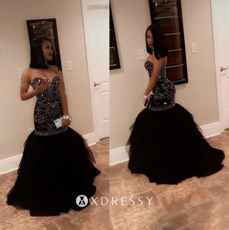 low back beaded strapless drop waist black tulle prom dress low back beaded strapless drop waist black tulle prom dress