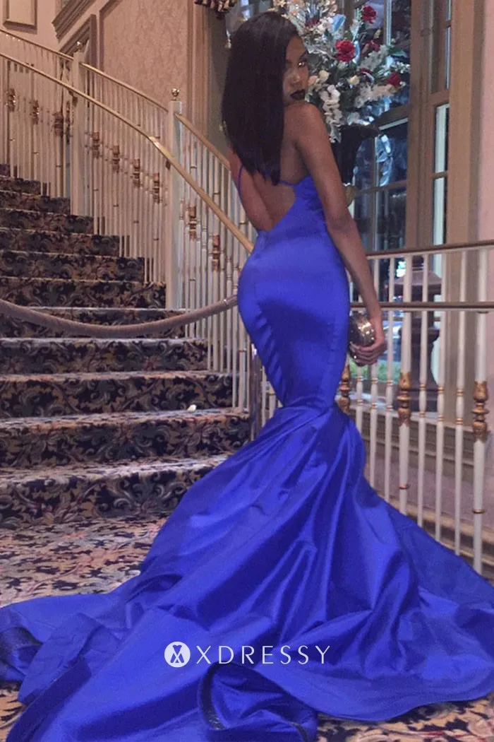 long train royal blue shiny satin mermaid prom dress long train royal blue shiny satin mermaid prom dress