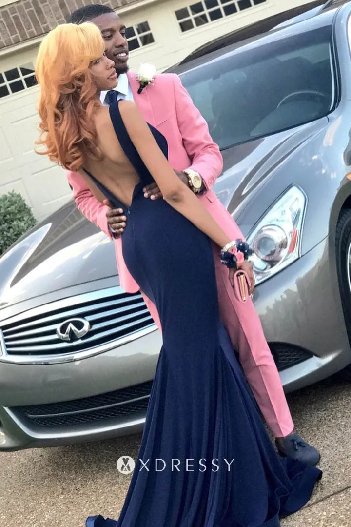 backless flounced train navy mermaid prom dress backless flounced train navy mermaid prom dress