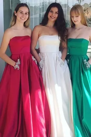 strapless beaded pockets simple formal ball gown