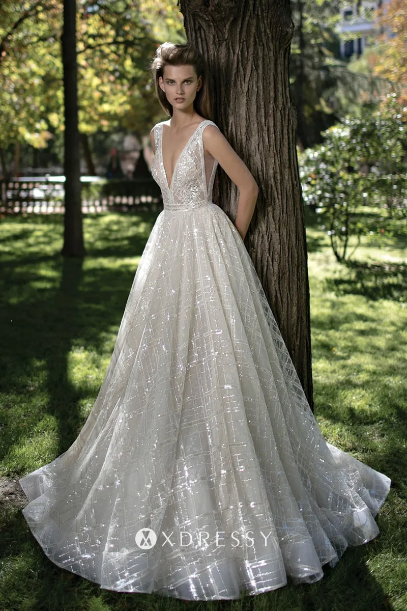 sparkly glitter plunging neck flounced prom dress