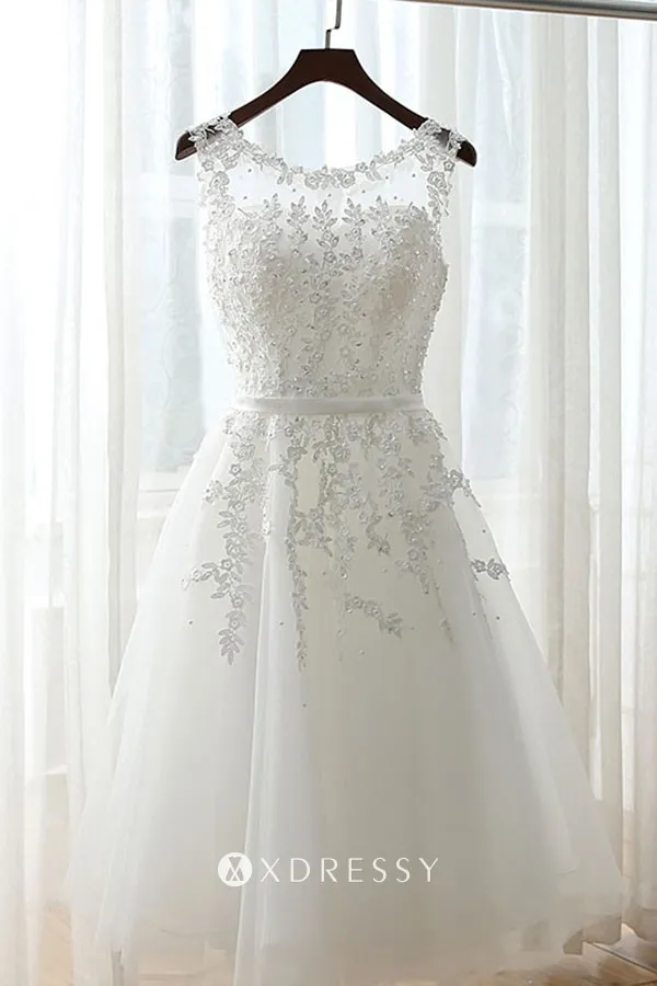 sleeveless white lace and tulle short cute homecoming dress