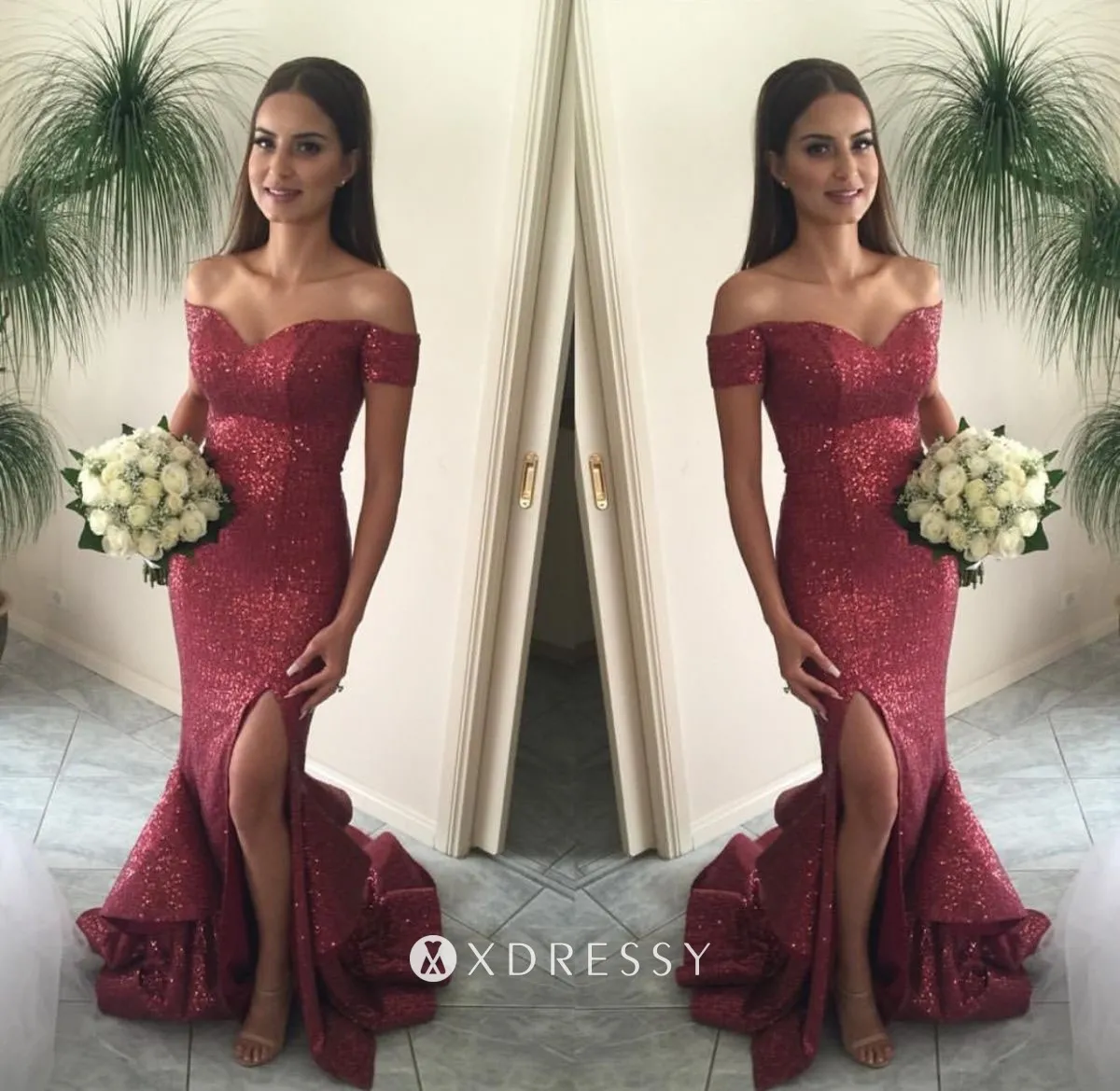 off shoulder short sleeve maroon sequin prom gown off shoulder short sleeve maroon sequin prom gown