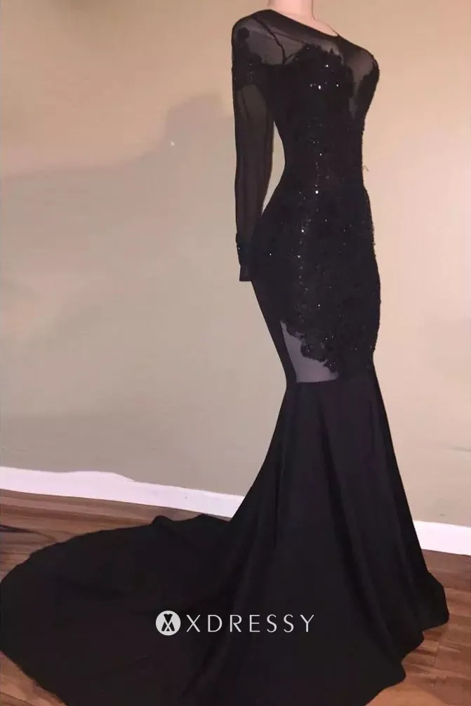 lone train backless black lace satin prom gown