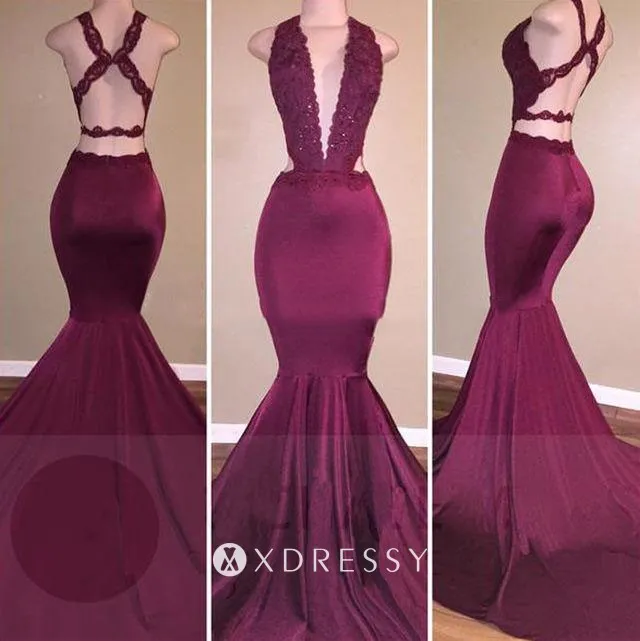 maroon lace backless wide straps trumpet prom gown maroon lace backless wide straps trumpet prom gown