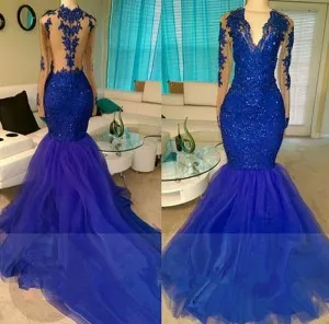 royal blue lace tulle drop waist formal dress