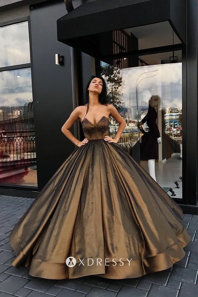 shiny coffee strapless beaded Quinceaera ballgown shiny coffee strapless beaded Quinceaera ballgown