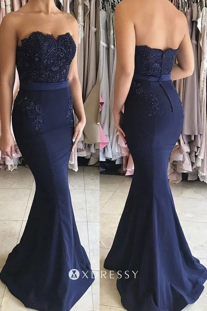 beaded lace navy strapless mermaid formal dress beaded lace navy strapless mermaid formal dress